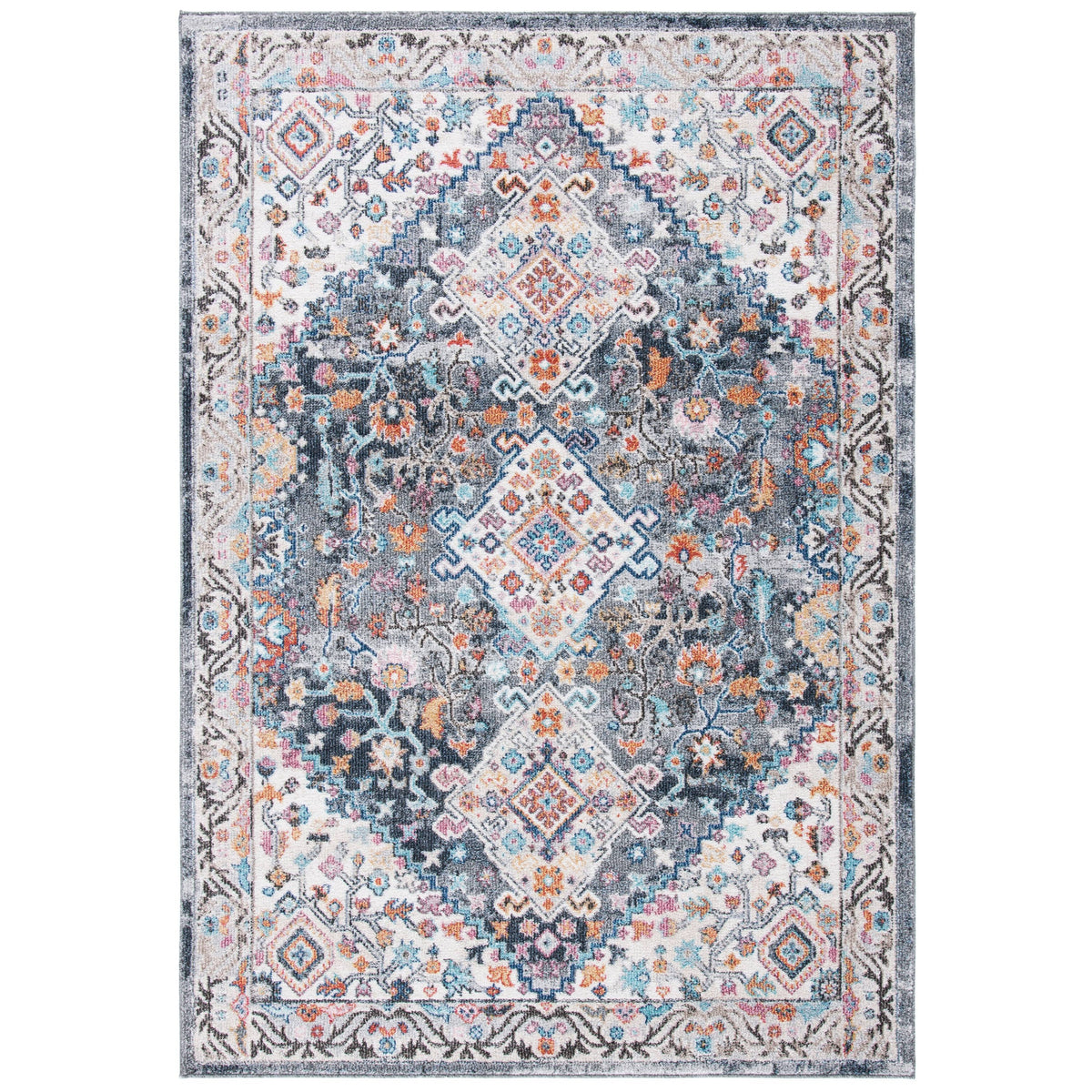 Ivory / Grey Round Rug W12509