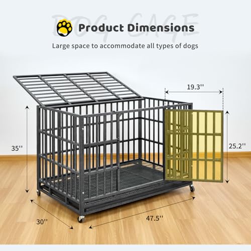 48 Inch Heavy Duty Steel Dog Crate with Wheels and Removable Tray I7837
