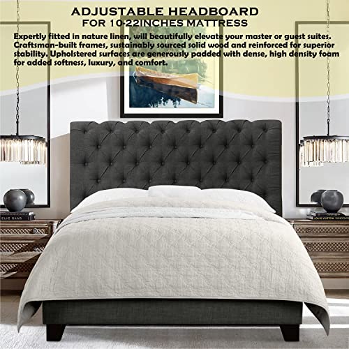 Natural Upholstered Bed Frame with Button Tufting Headboard, Twin H30408