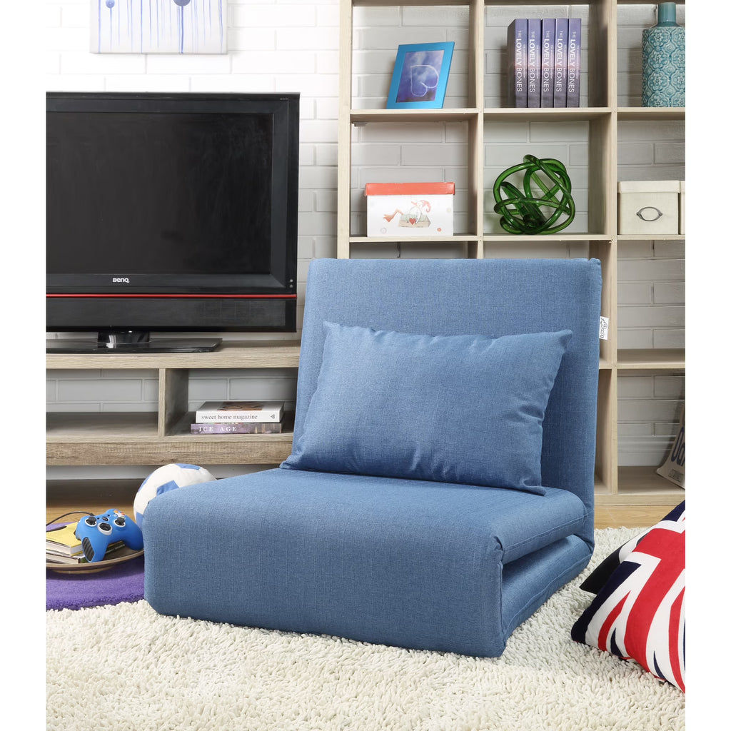Blue Linen 5 Position Adjustable Convertible Floor Chair L289655