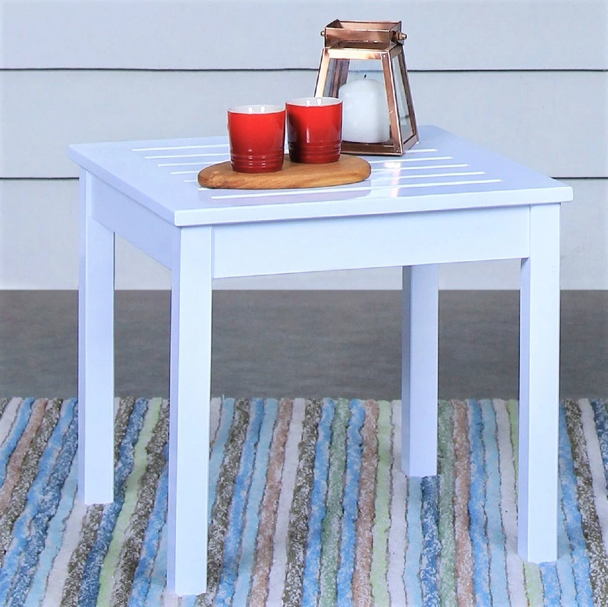 Solid Wood Patio Side Table White Finish B2566