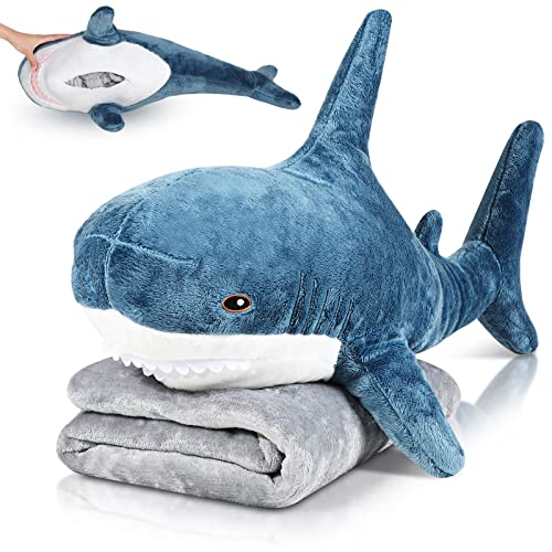 Dark Blue 2 in 1 Shark Plush Toy with Blanket 32 Inch P79956