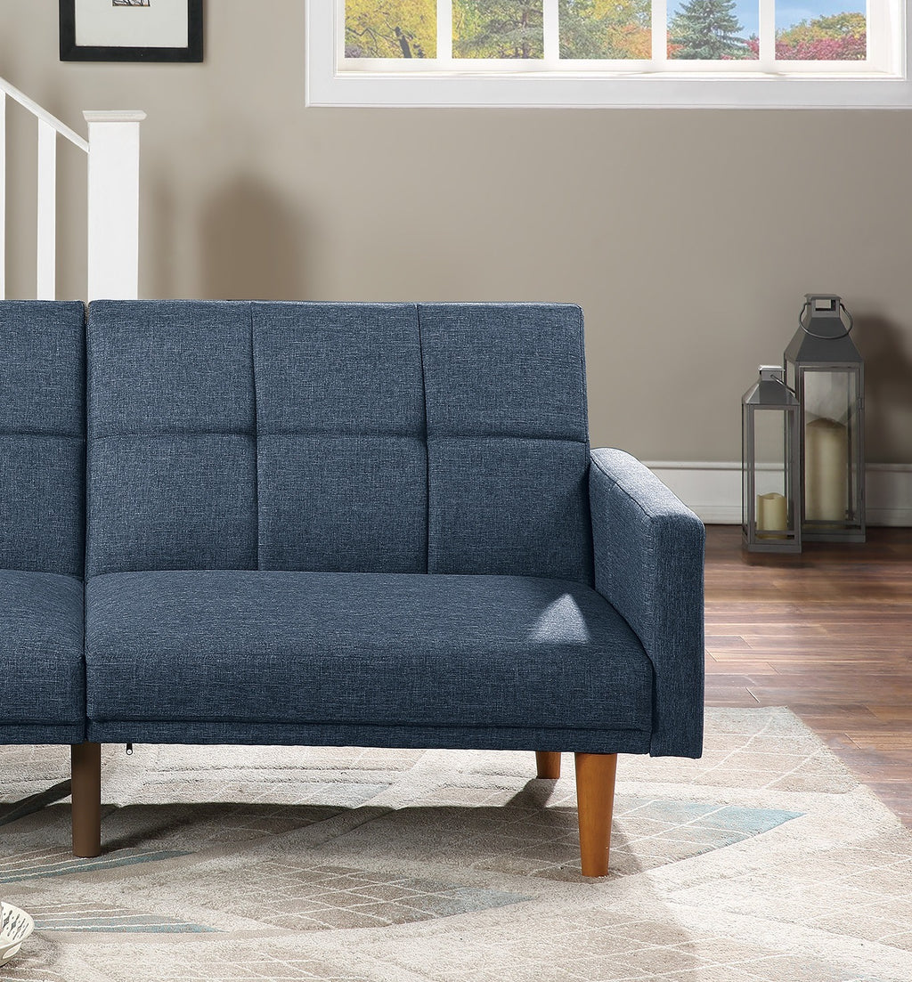 Navy Polyfiber Convertible Sofa Bed with Wooden Legs Z50215