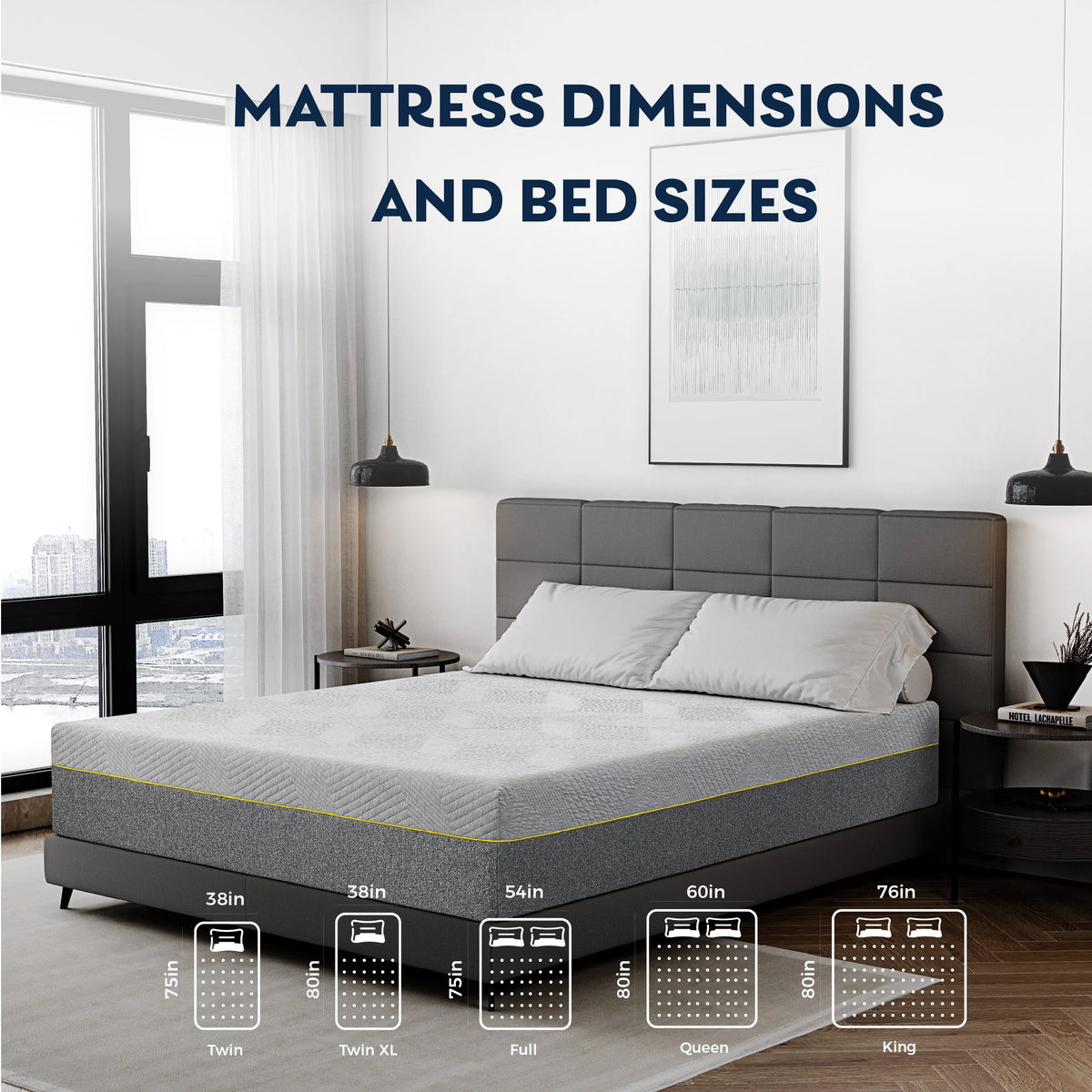 Grey 12 inch Queen Size Gel Memory Foam Mattress V77668