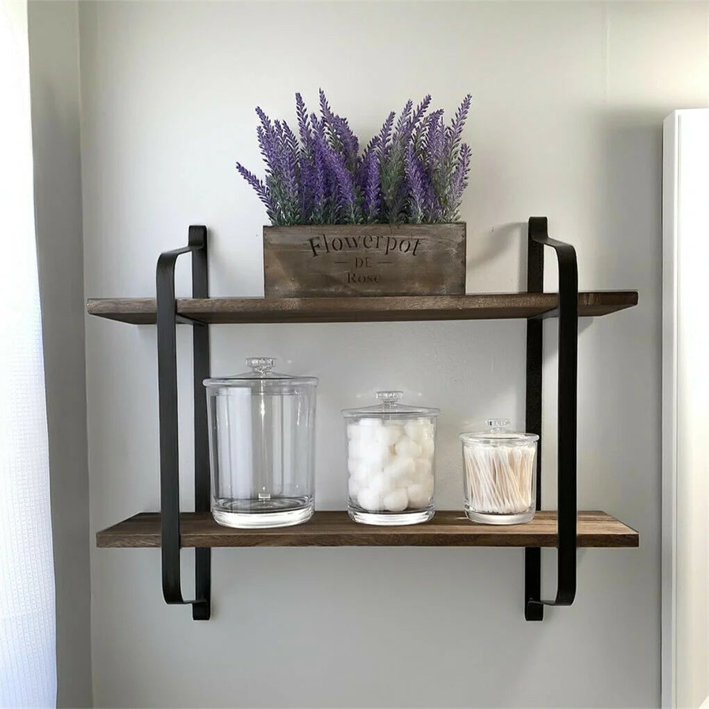 Rustic Industrial Pipe Wall Floating Shelf Wooden Shelving Unit R84837