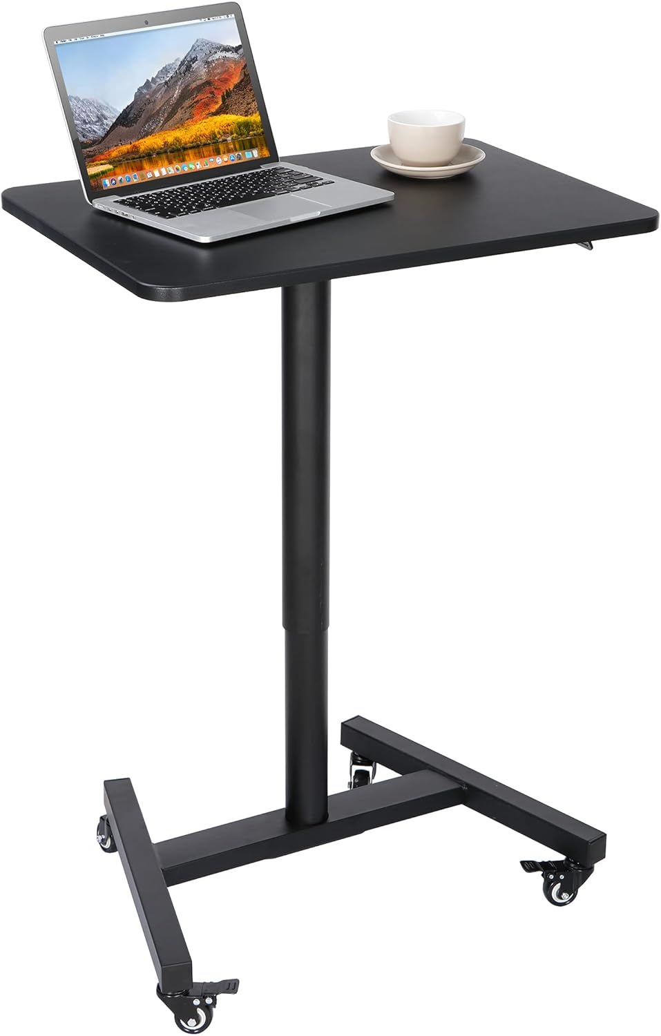 28 Inch Pneumatic Height Adjustable Rolling Standing Desk Cart Black O411273