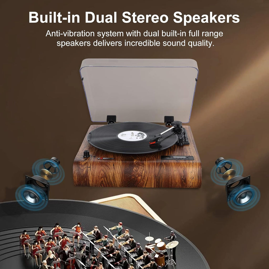 Bluetooth Record Player, 3 Speed Turntable with Built-in Speakers Y465139