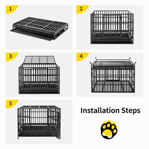 48 Inch Heavy Duty Steel Dog Crate with Wheels and Removable Tray I7837