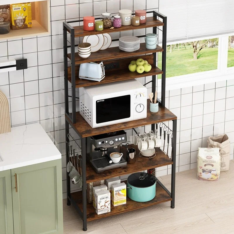 6 Layers Kitchen Baker's Rack with 10 S Hooks and Outlets D88185
