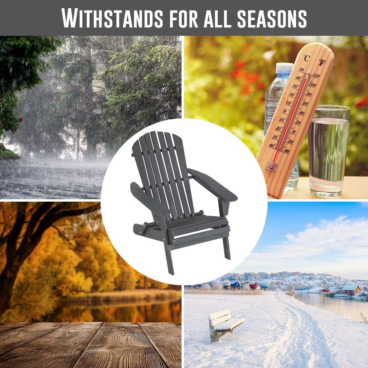 Folding Adirondack Chair Set of 2 Grey R440705