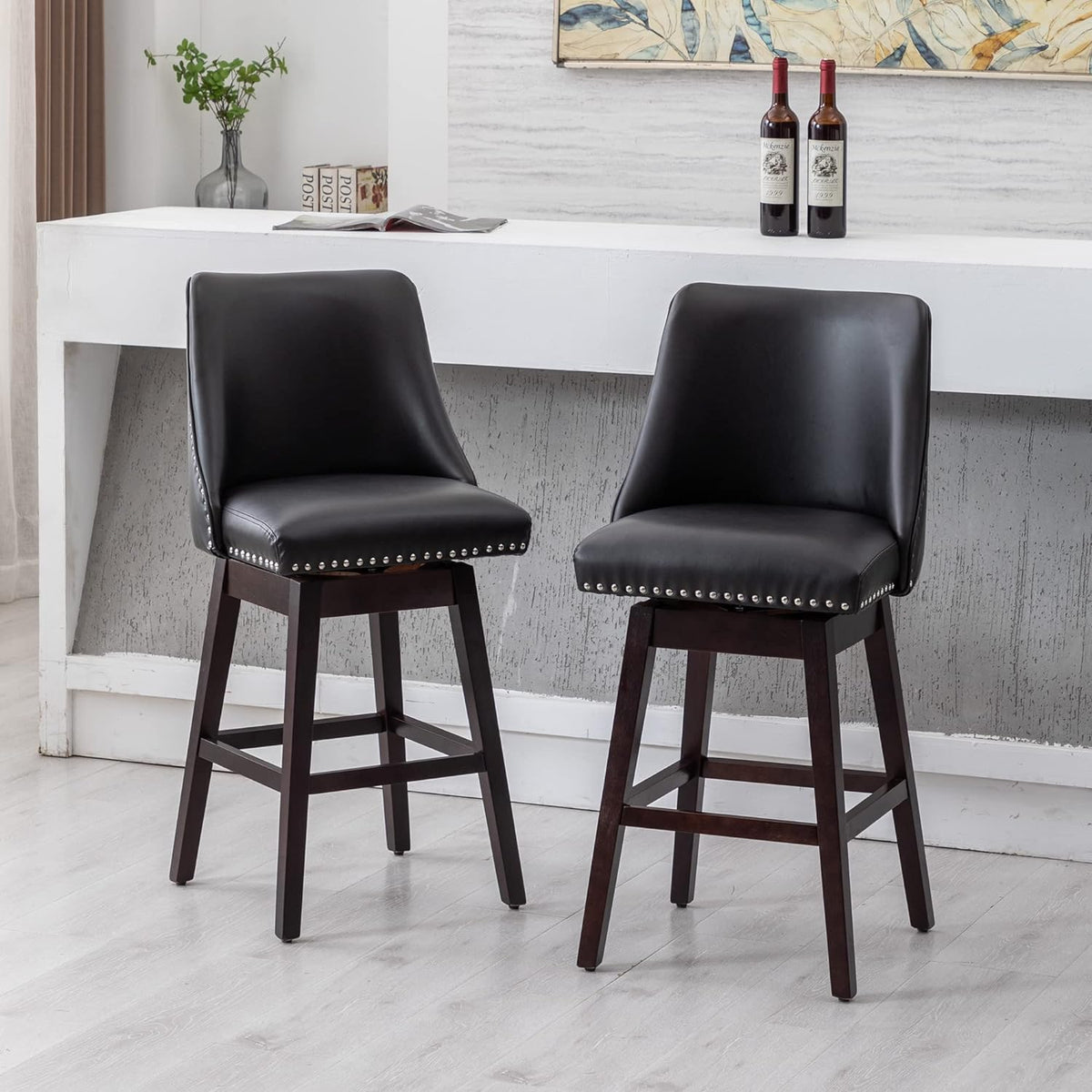 27 inch PU Leather Swivel Barstools with Wood Legs T4968