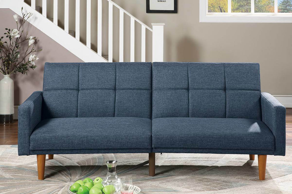 Navy Polyfiber Convertible Sofa Bed with Wooden Legs Z50215