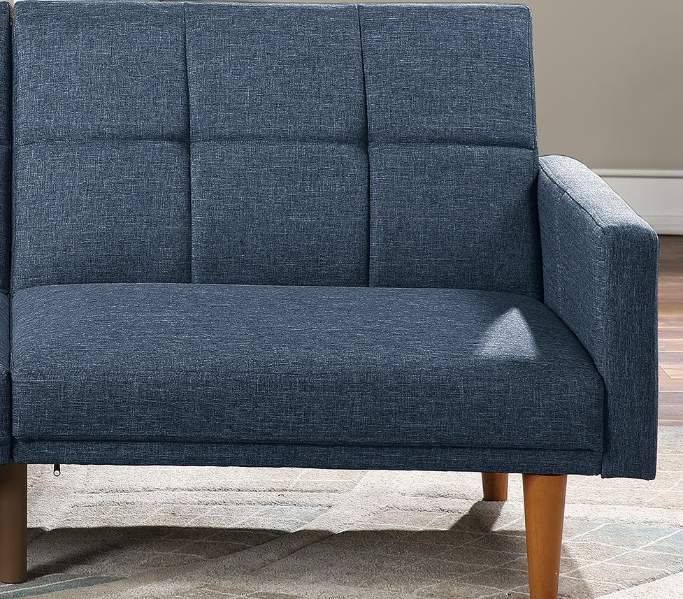 Navy Polyfiber Convertible Sofa Bed with Wooden Legs Z50215