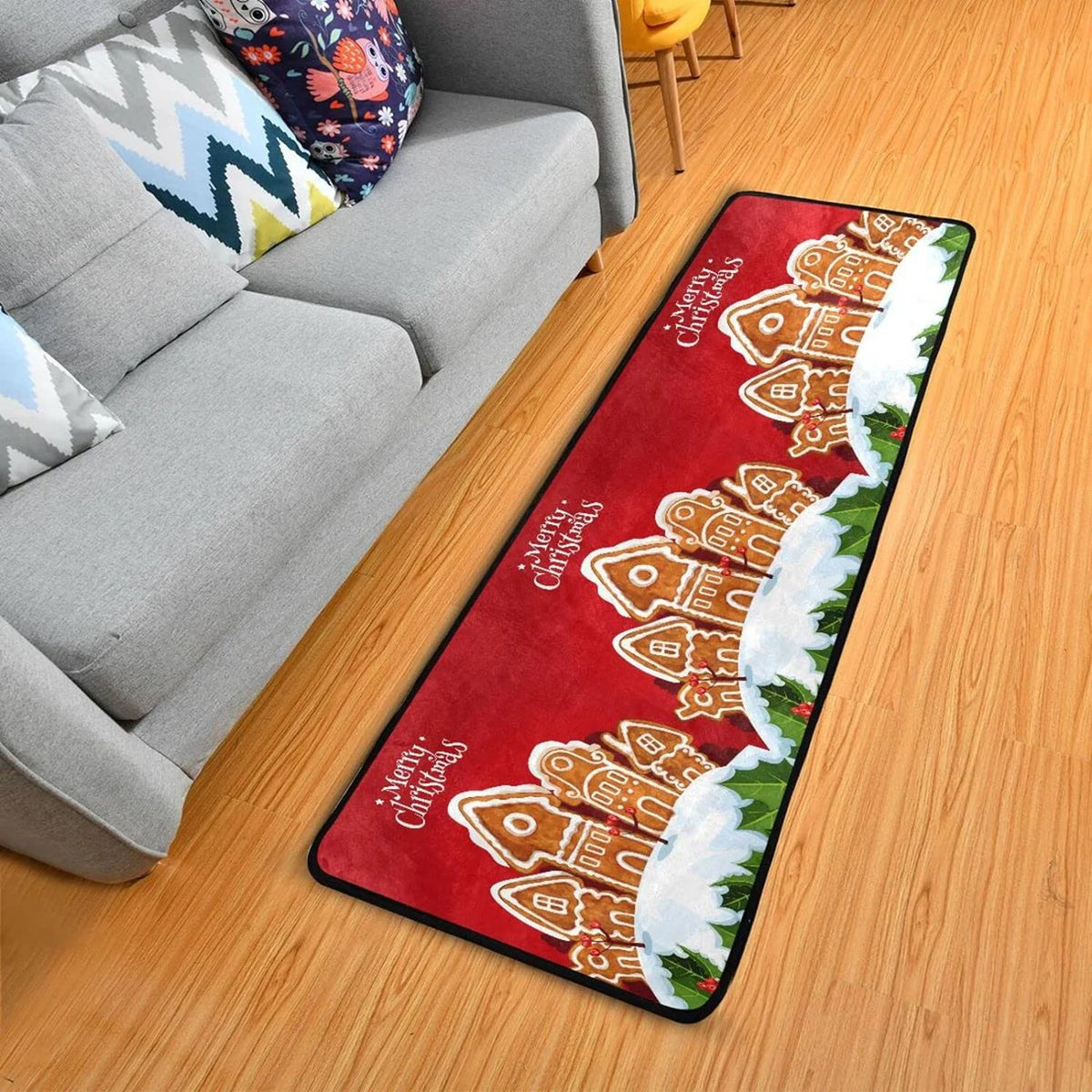 2'x6' Christmas Gingerbread House Runner Rug with Rubber Backing L128