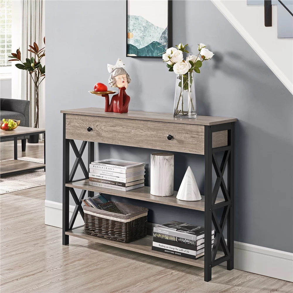 Gray Console Table with 1 Drawer & 2 Shelves A40118