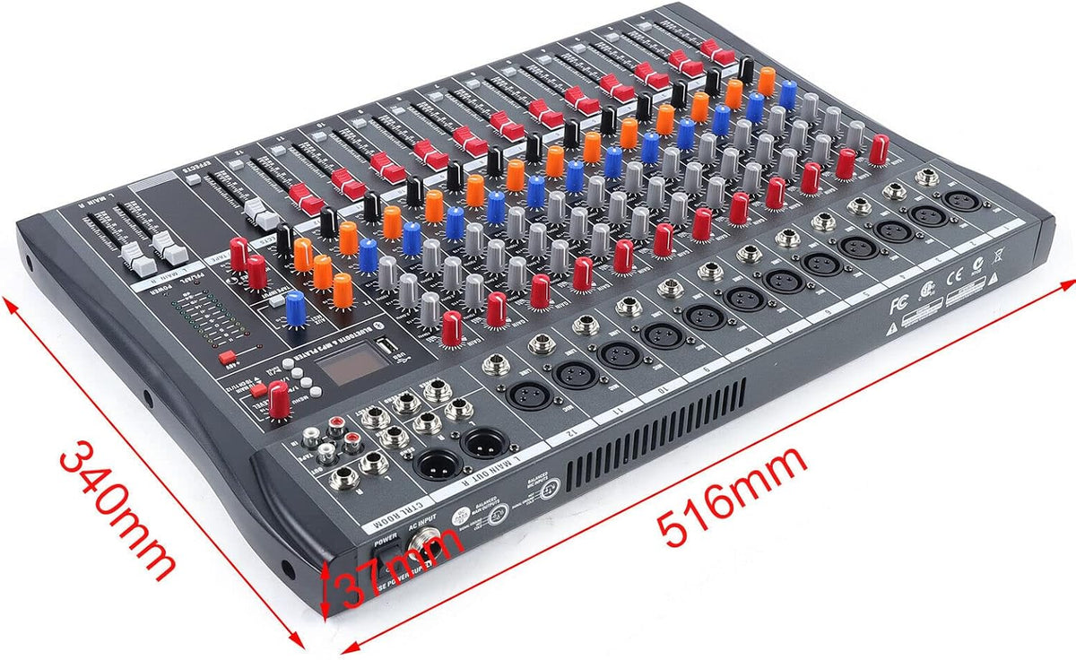 12 Channels Live Audio Mixer Bluetooth USB DJ Sound Mixing Console D711302