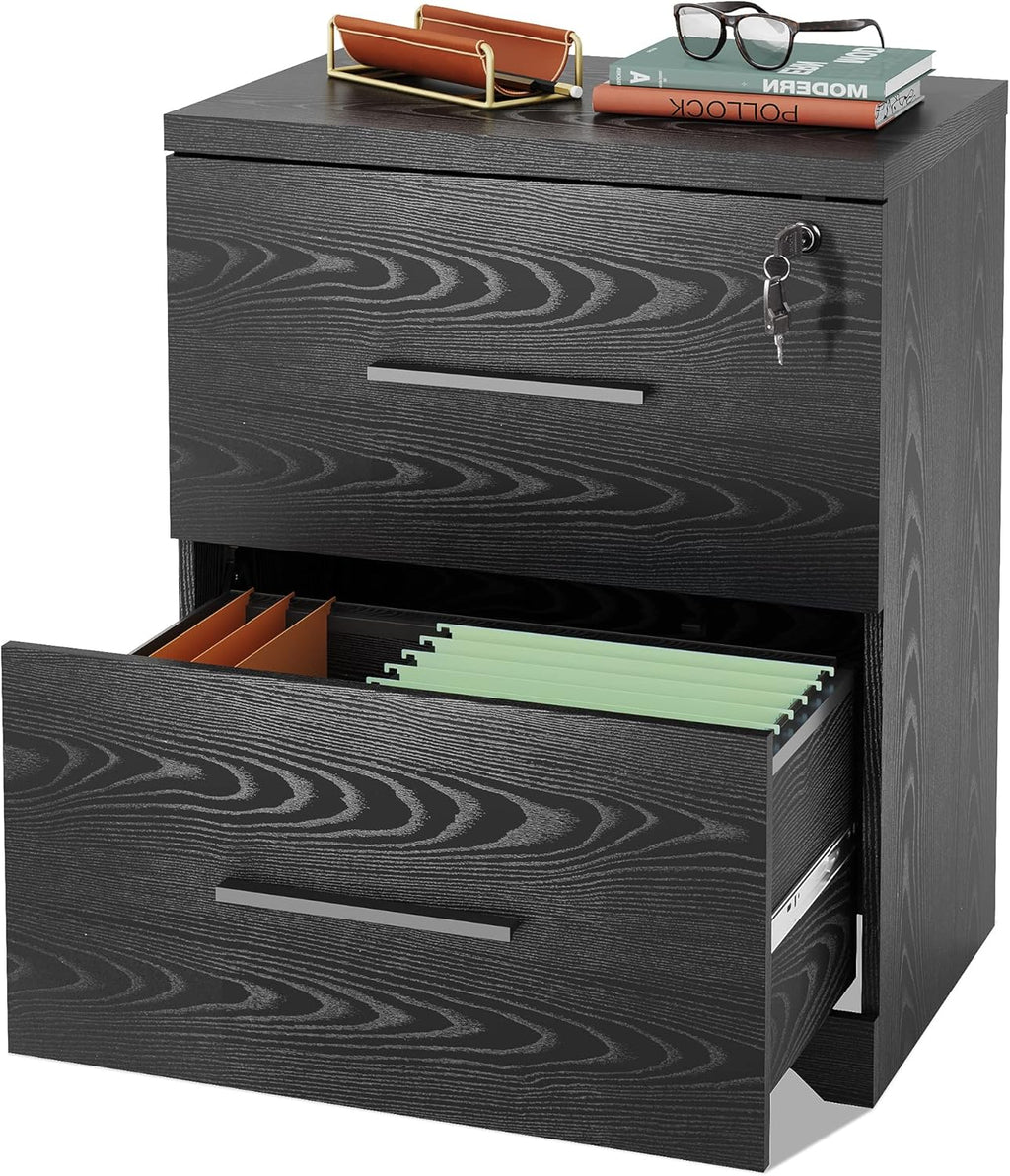 Black 2-Drawer Wood Lateral File Cabinet with Lock K3624
