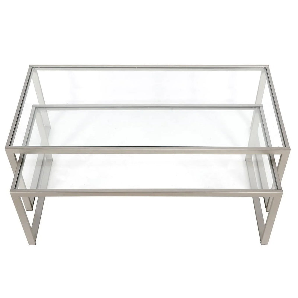Gray Metal Glass Top Nested Coffee Table L432