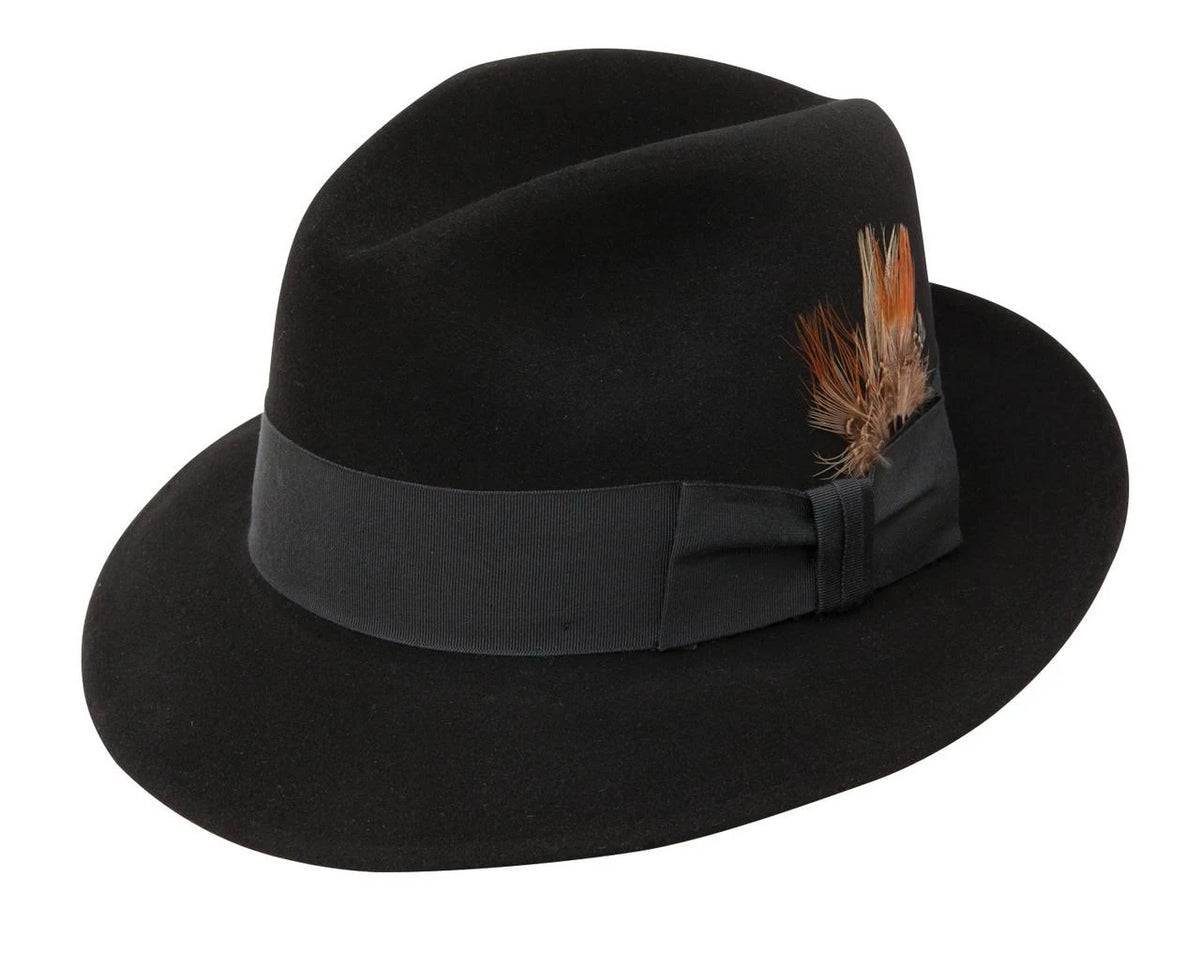 Black Fur Felt Fedora Hat B2355