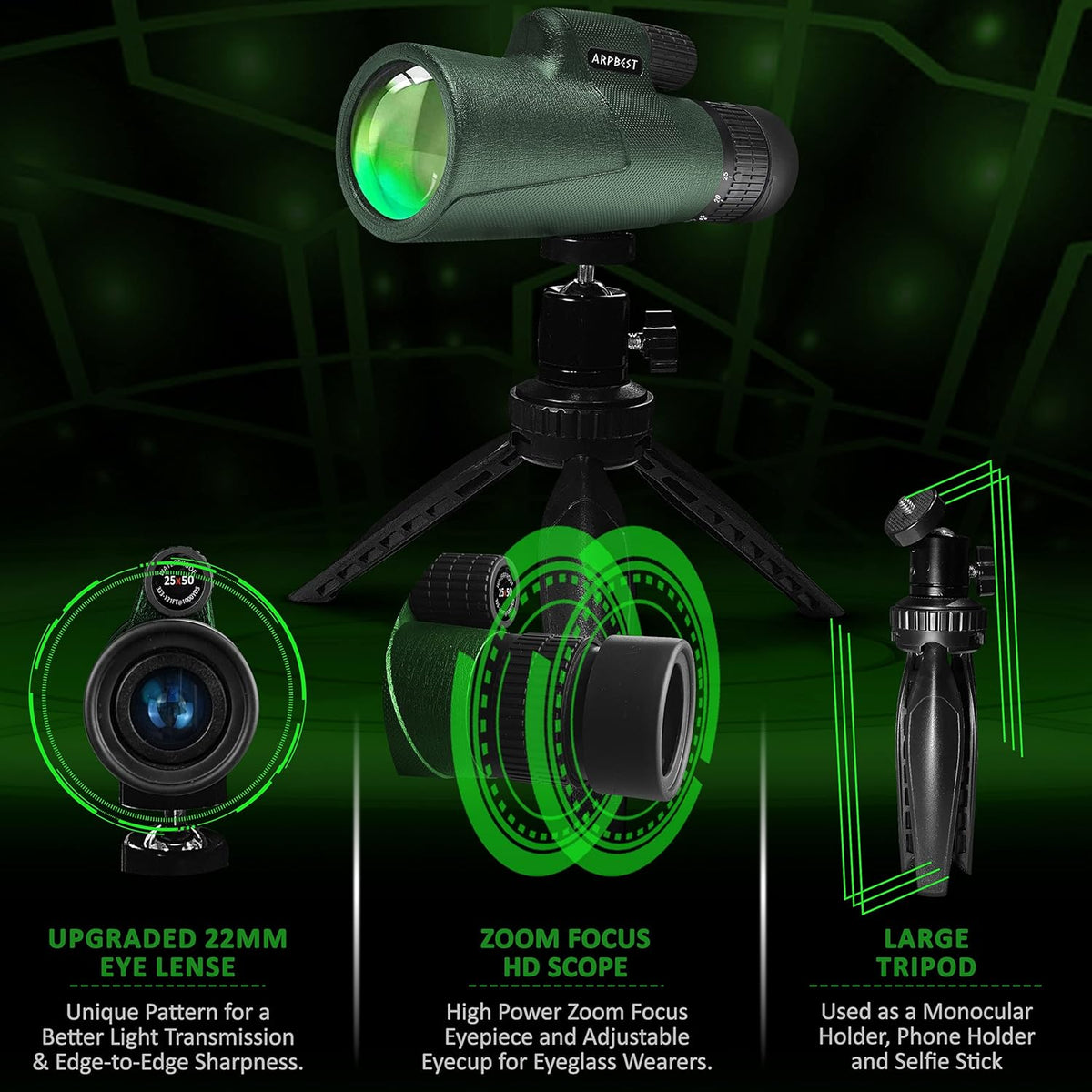 25X50 High Definition Monocular Telescope with Smartphone Holder & Tripod L120365