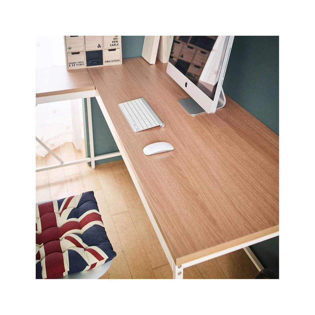 Dark Gray and Ivory Wood and Metal Corner Desk Y394016