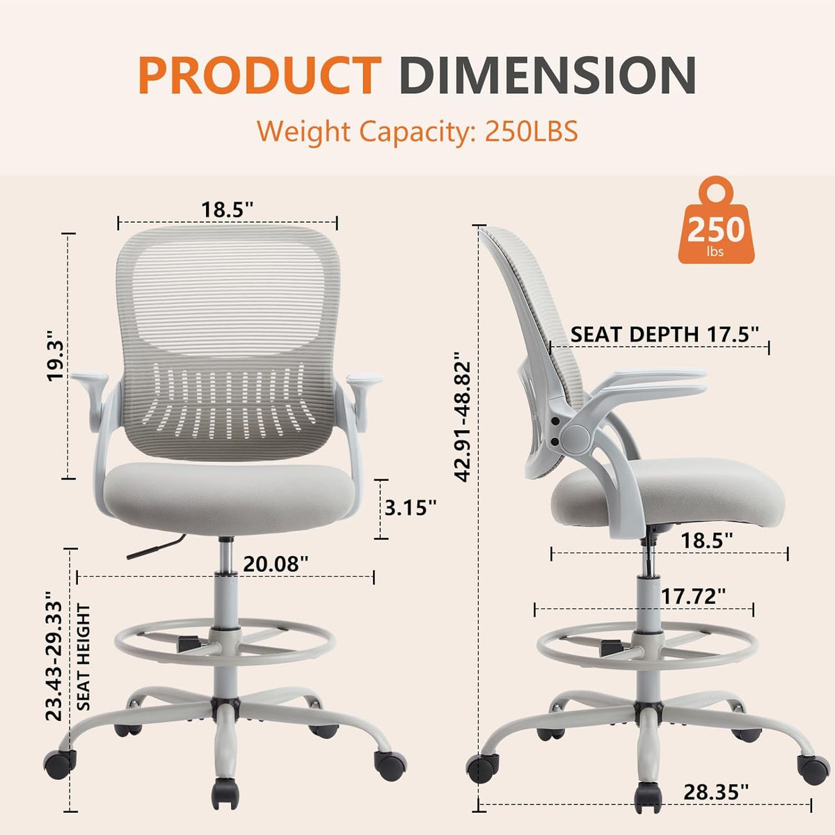 Drafting Chair with Flip-up Arms and Adjustable Foot-Ring Z855152