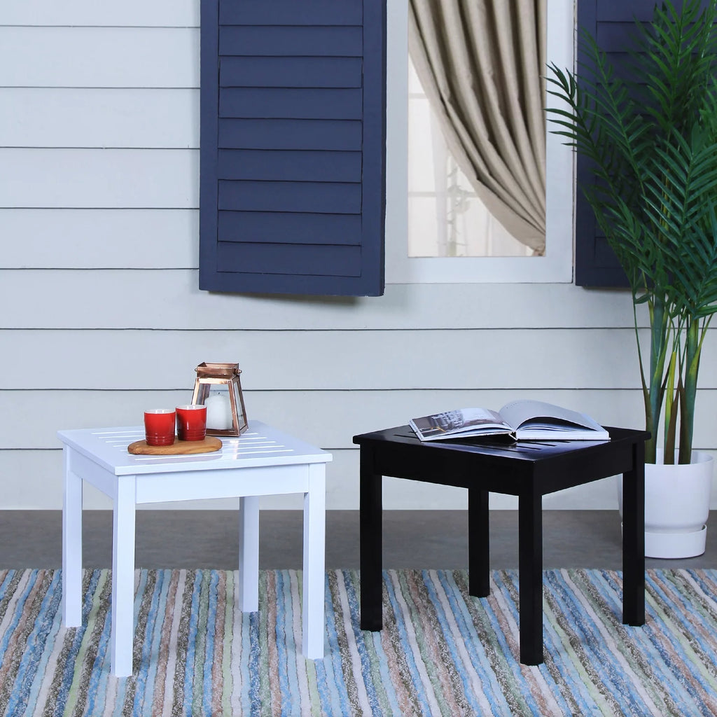 Solid Wood Patio Side Table White Finish B2566