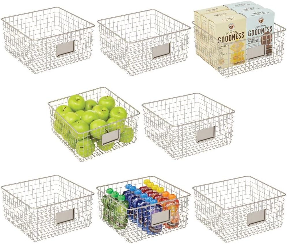 Metal Wire Food Organizer Storage Baskets with Label Slot, 8 Pack, Matte Black J950762