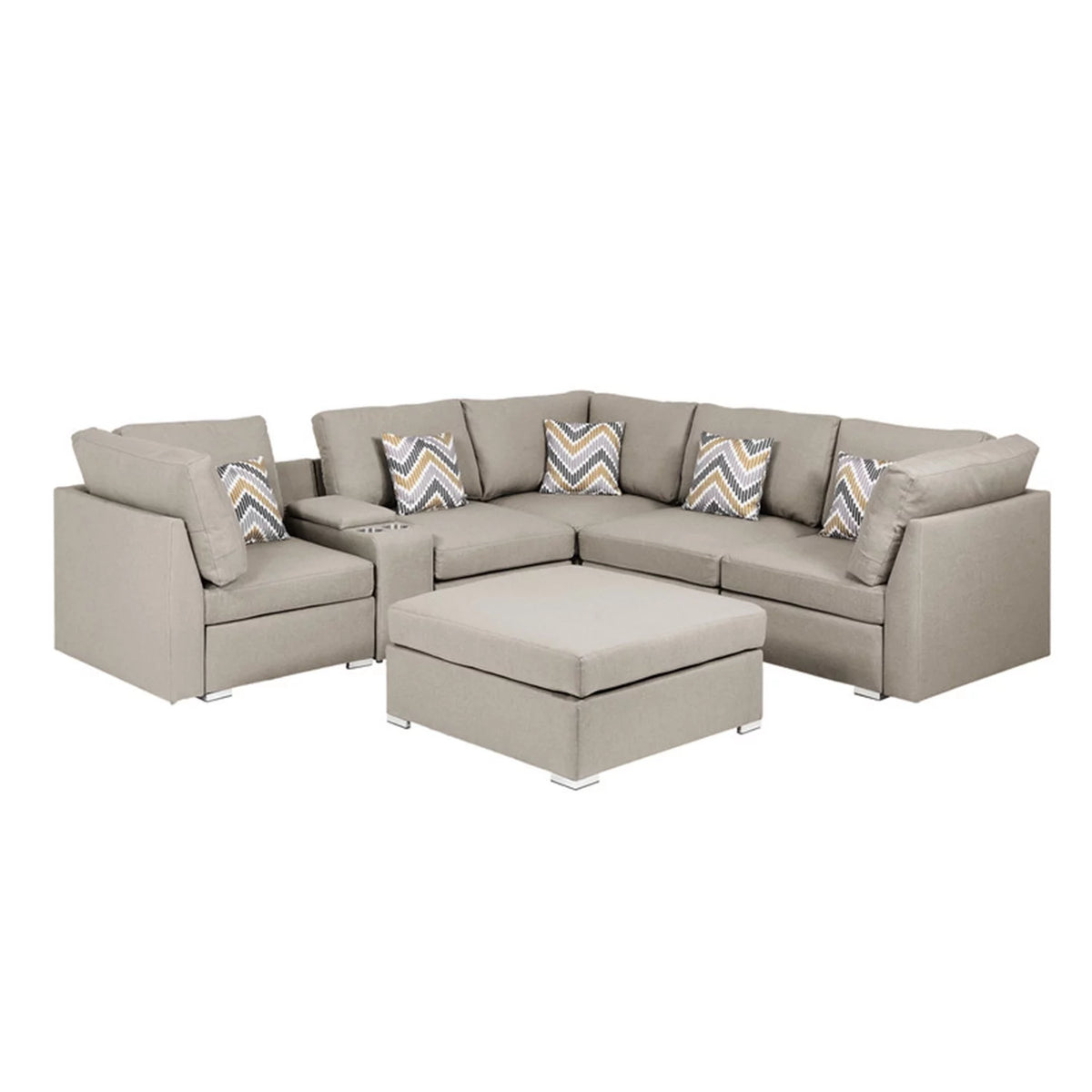 Beige Fabric Reversible Sectional Sofa with Ottoman K43730