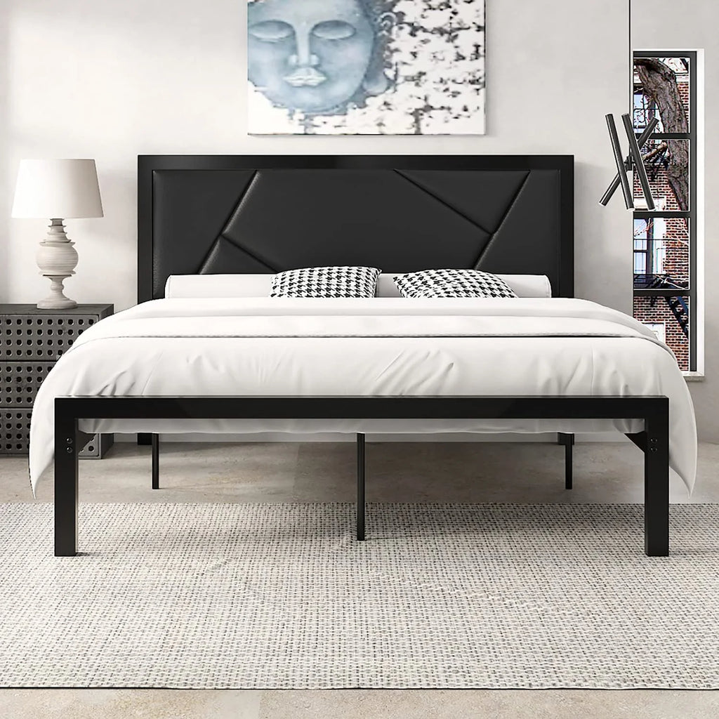 Queen Size Metal Bed Frame with Leather Headboard J87744
