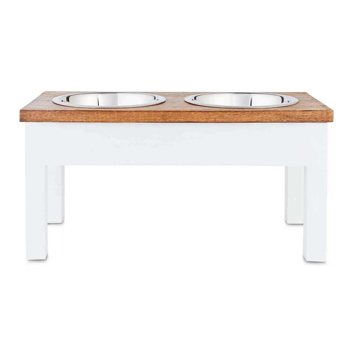 White Wood Elevated Double Diner Dog Feeder E41172