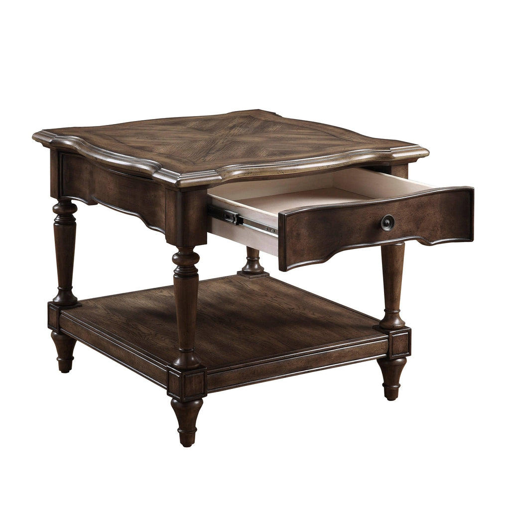 Brown 1 Drawer End Table with Open Bottom Shelf and Turned Feet N54897