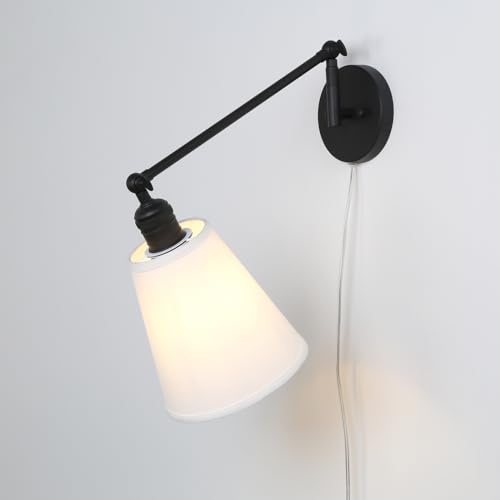 White Textile Swing Arm Wall Sconce with On/Off Switch O8595