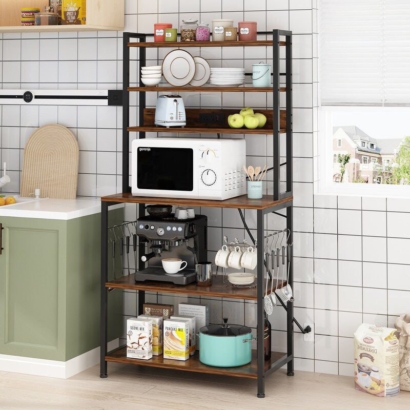 6 Layers Kitchen Baker's Rack with 10 S Hooks and Outlets D88185
