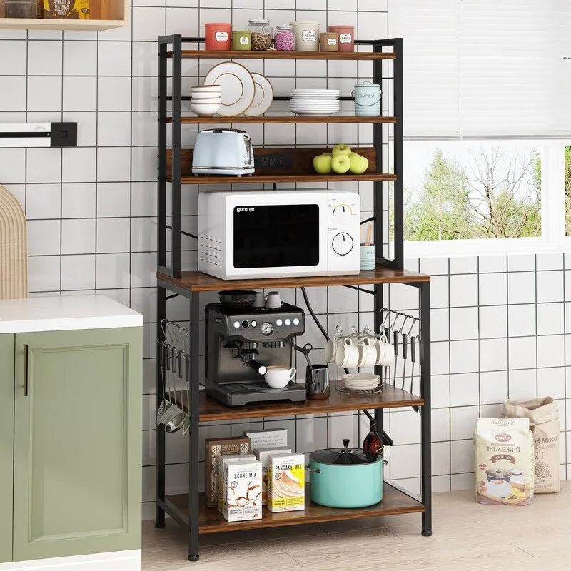 6 Layers Kitchen Baker's Rack with 10 S Hooks and Outlets D88185