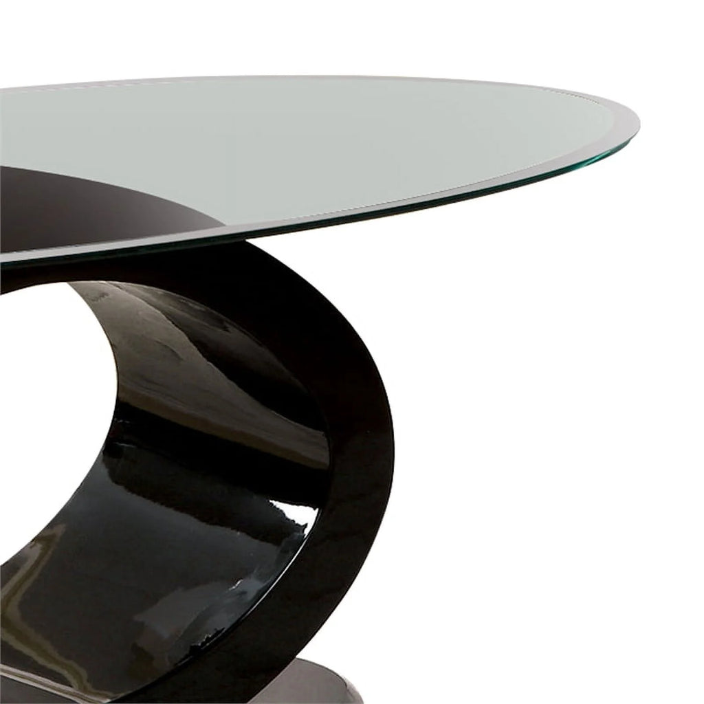 Contemporary Tempered Glass Top Coffee Table with O Shape Base, Black K759488