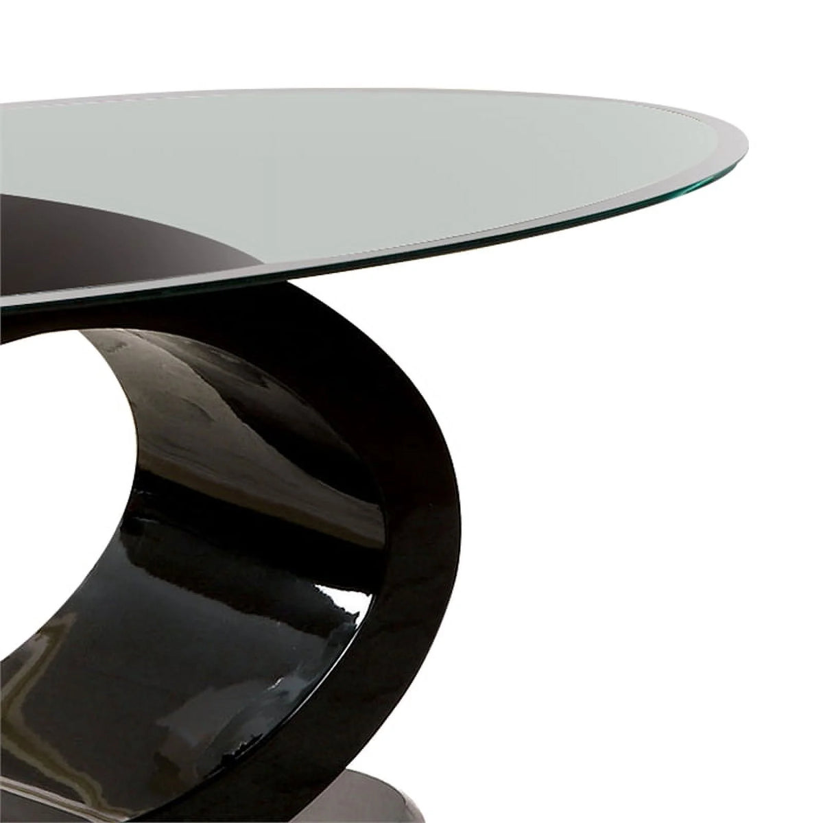 Contemporary Tempered Glass Top Coffee Table with O Shape Base, Black K759488