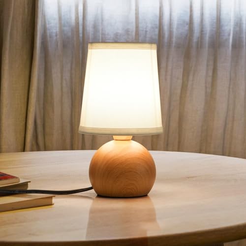Small Bedside Lamp with Fabric Shade & Wood Finish 10.6" J832