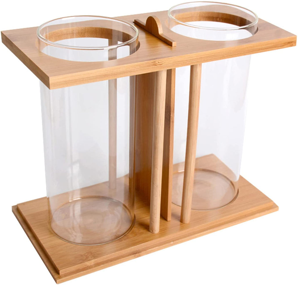 Bamboo Fish Bowl Glass Aquarium Mini Fish Tank K4776