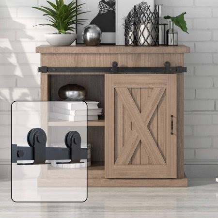 7.5ft Single Mini Sliding Barn Door Hardware Kit Black H73862