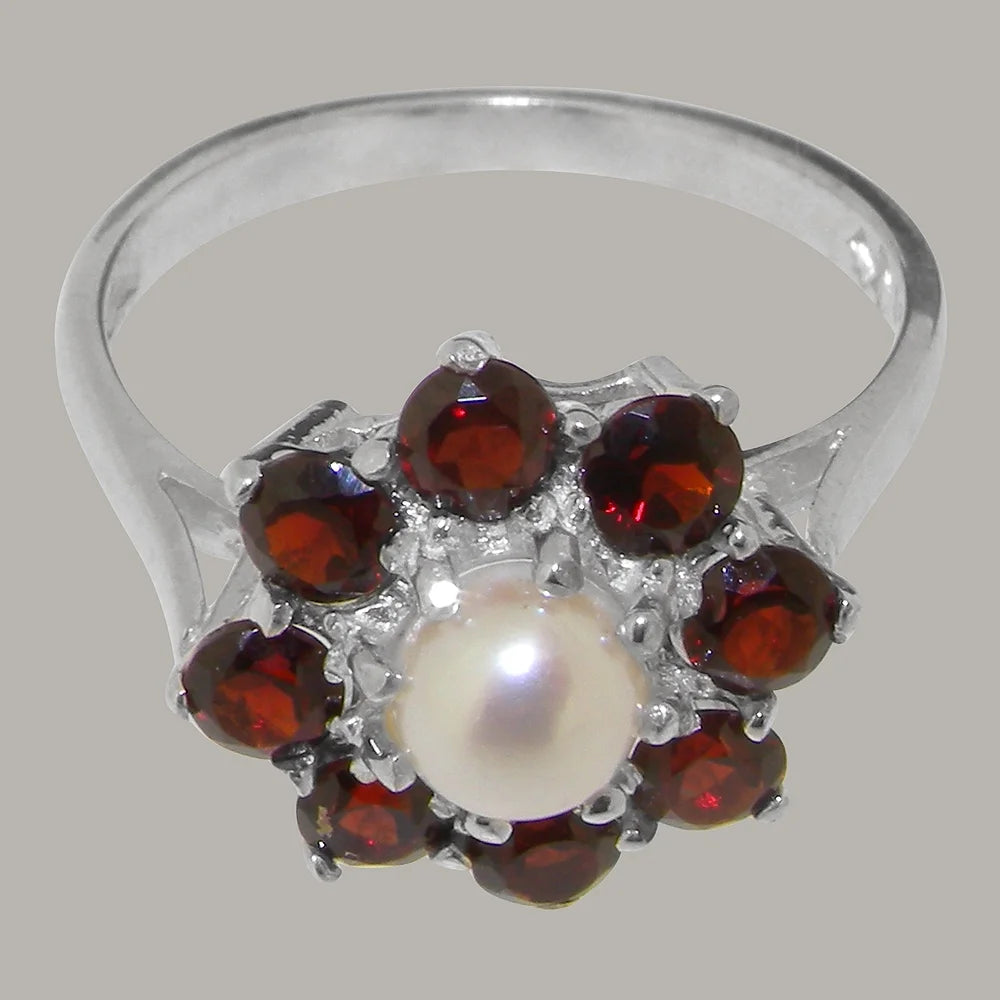 9k White Gold Cultured Pearl & Garnet Statement Ring C8098