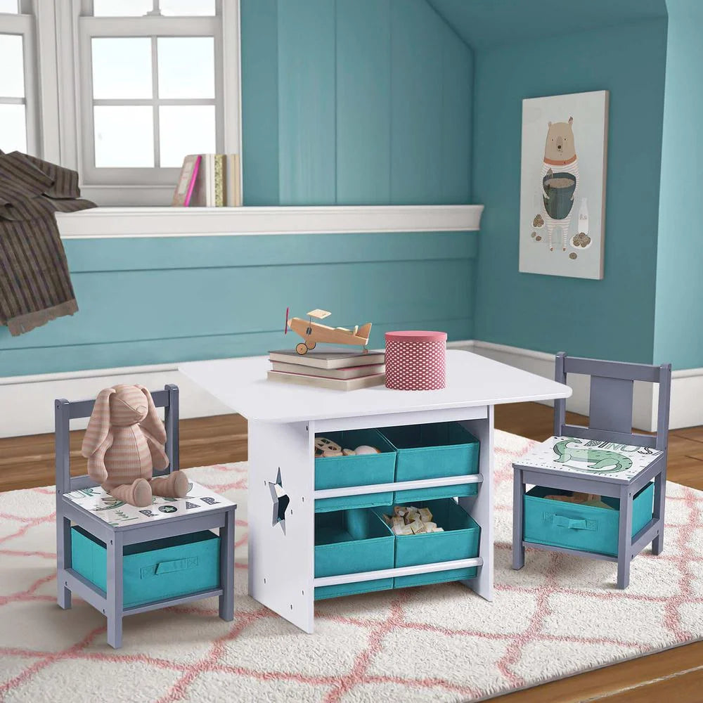 White Blue Gray Engineered Wood Table and Chair Set Z289