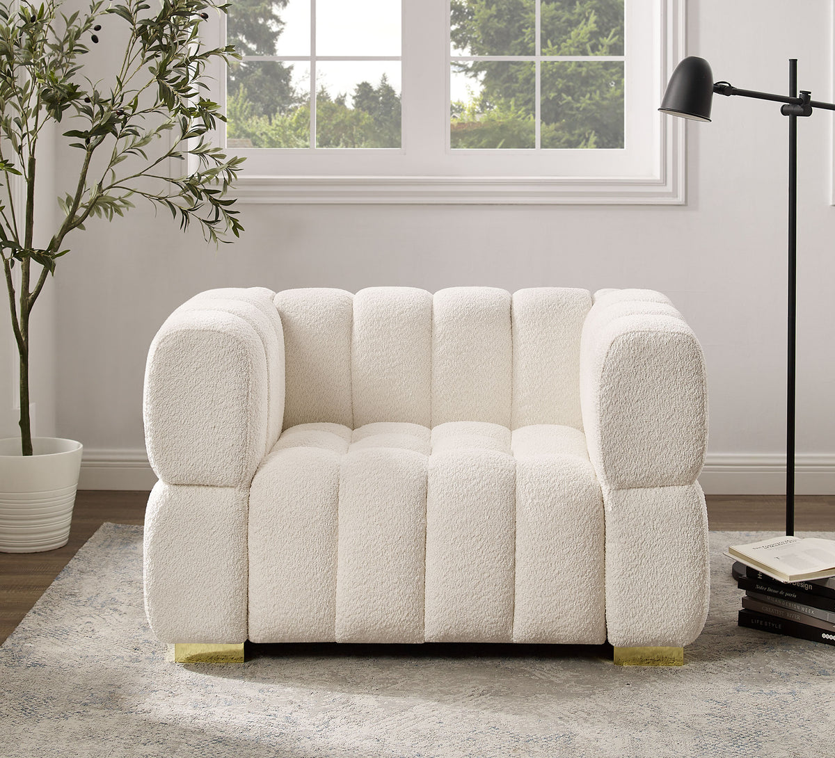 White Button-Tufted Armchair B835