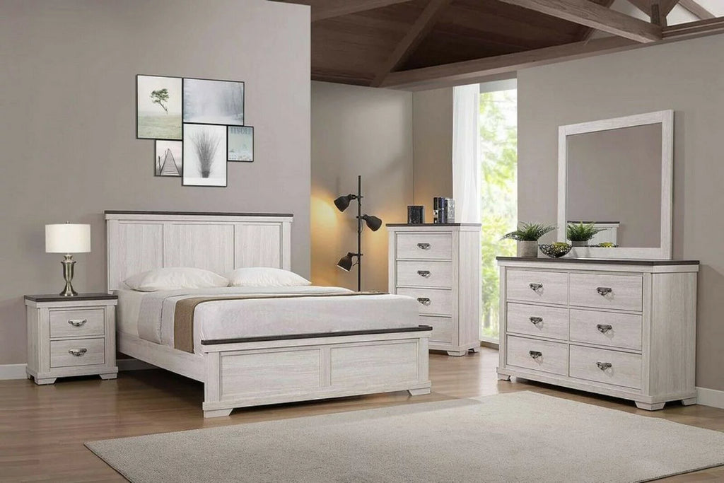 Antique White Brown 6pc King Size Bedroom Furniture Set G15539