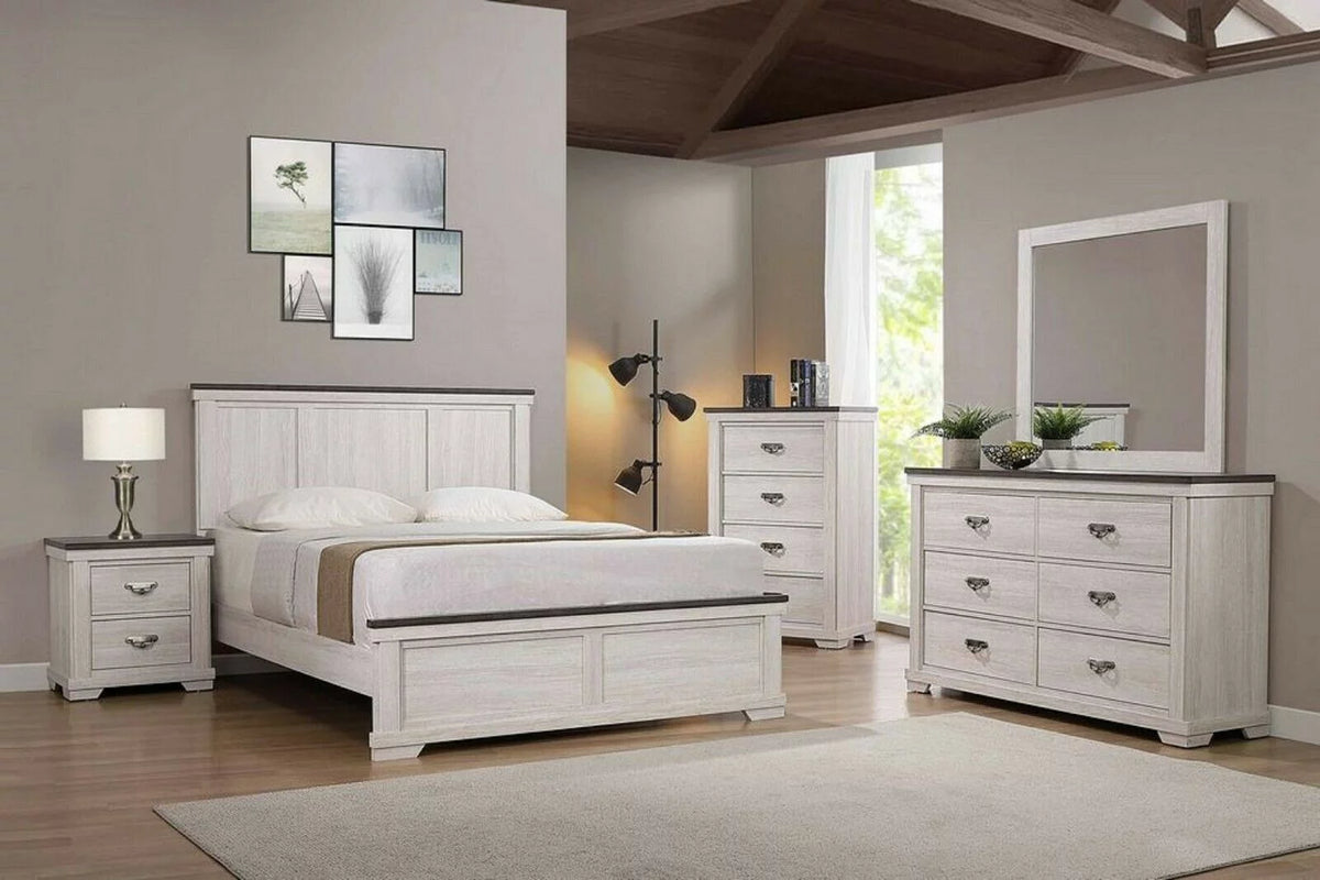 Antique White Brown 6pc King Size Bedroom Furniture Set G15539