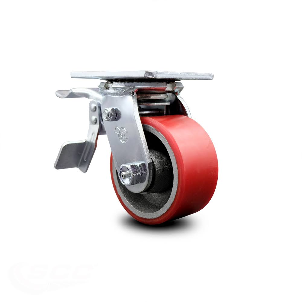4" Red Poly Cast Iron Swivel Caster with Total Lock Brake A439