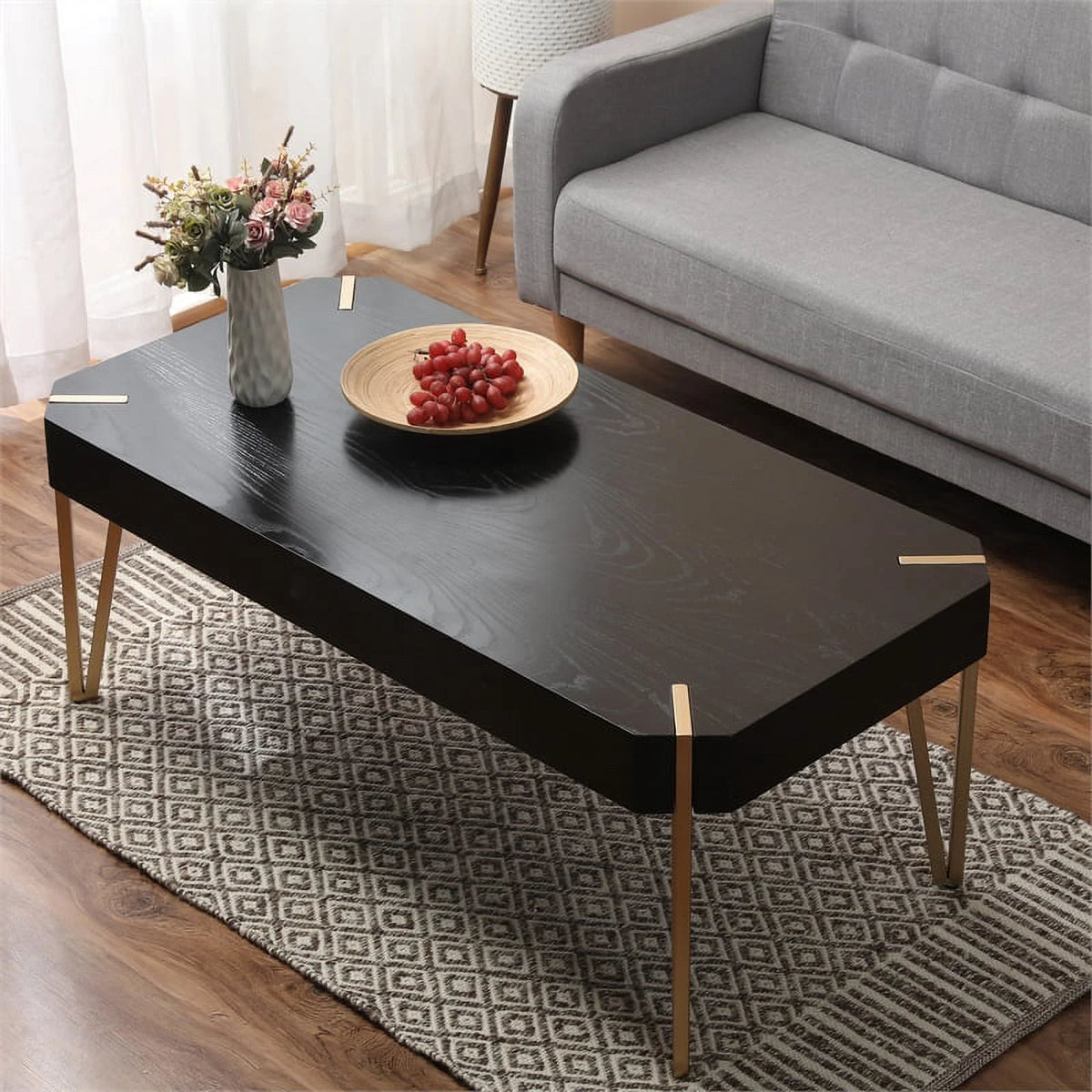 Wood and Metal Coffee Table Black T72798