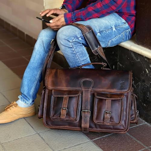 Dark Brown Leather Briefcase Crossbody Bag M664070