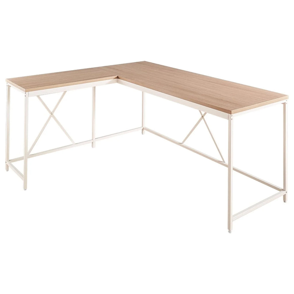 Dark Gray and Ivory Wood and Metal Corner Desk Y394016