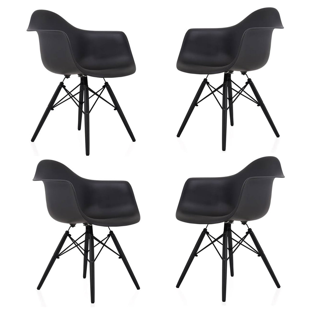 Set of 4 Black Molded Plastic Dining Arm Chair A919